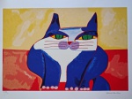 Aldemir Martins, Gato Azul, gravura, tiragem 20/100, Edição Póstuma, 70x50cm, sem moldura