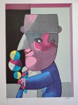 Inos Corradin, Malabarista, gravura, tiragem 86/100, 70x50cm, Assinatura Serigrafada, sem moldura