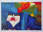 Aldemir Martins, Gato Azul, gravura, tiragem 39/120, 55x50cm, sem moldura, Edição Póstuma