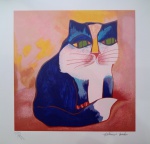 Aldemir Martins, Gato Azul, gravura 27/120, 50x50cm, Edição Póstuma, sem moldura
