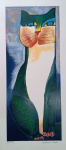 Aldemir Martins, Gato Verde, gravura 37/120, 79x35cm, Edição Póstuma, sem moldura