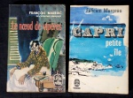 Lote contendo 2 livros de romance, escritos em francês, década de 50, marcas do tempo.