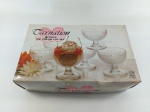 TAÇAS DE SORVETE - CARNATION: Bonito conjunto de taças de sorvete em vidro transparente, na caixa, composto por seis taças, nunca usados, KIG INDONESIA, medidas da taça: altura:8 cm e diâmetro maior:9 cm
