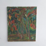 QUADRO - ASSINATURA NÃO IDENTIFICADA: Antigo quadro decorativo de parede com pintura sobre tela, apresenta falhas, com assinatura não identificada, da década de 80, com uma dedicatória na parte traseira, sem moldura, medidas: altura:60 cm e largura:50 cm