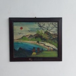 QUADRO - SAMUEL BRANDÃO: Antigo quadro com pintura óleo sobre madeira representando OFERENDA, com assinatura, moldura em madeira, medidas: altura:41 cm e largura:49 cm