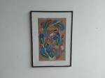 QUADRO - SEM ASSINATURA: Antigo quadro com pintura Peruana sobre casca de árvore, com moldura em madeira, medidas: altura:68 cm e largura:49 cm