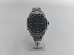 RELÓGIOS - TECHNOS: Relógio de pulso masculino da marca TECHNOS modelo SKYDIVER, professional - chronoalarm, caixa e pulseira em aço, não esta funcionando, vendido no estado (sem garantias)