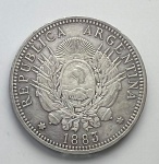 Moeda da Argentina - 50 Centos 1883 - Prata 900 - 12,5 Gramas e 30 mm. Cat. KM#28