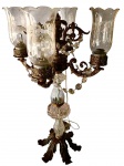 Antigo Candelabro para 4 lumes em Cristal  e Bronze Frances. Altura 70 cm X 45 Diam.Encimado por Belas Mangas lapidadas a mao assentadas em ricas bobeches vazadas Cinzeladas tbm a mao. Rara peca com aprox. 100 anos.