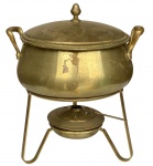 Antigo rechaud para fondue em metal com suporte e queimados