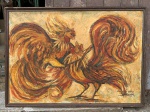 Quadro óleo sobre tela representando o famoso galo de briga. Assinado Paulo Correia.