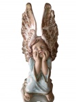 Arte Sacra. Antiga Grande e linda escultura em estuque com rica policromia/ínfimos desgastes, representada por Anjo da Guarda Medidas: 40X18.