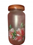 Pote de Vidro/Algodoeiro Jateado Pintado a mão com motivos Florais e tampa de madeira rosqueada. Medidas: 9X19.
