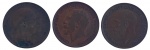 3 Moedas de Bronze - 1 Penny - Inglaterra - 1902 à 1927.