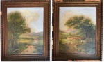 PENDANT- Quadro óleo sobre tela europeia em pintura de paisagens com castelo ao fundo com moldura necessitando de restauro, com ACID não decifrada. Med: 87cmx72cm