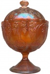 Compoteira e coleção do séc XIX, em vidro prensado, dito cristal fogo. Med: 18cm.