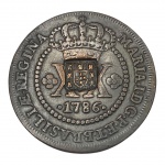 Brasil, XX Réis 1786, "Coroa baixa com carimbo de Escudete", Cobre.