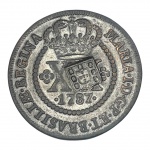 Brasil, XX Réis 1787, "Coroa baixa com carimbo de Escudete", Cobre.