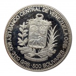 Venezuela, 500 Bolívares 170-1990, Prata: (.900) - 31,1gr - 35mm. 