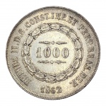 Brasil, 1000 Réis 1862, Prata: (.917) - 12,65gr - 30,6mm. 