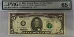 Cédula dos Estados Unidos, 5 Dólares `GRADUADO pela PCGS 65EPQ - Reposição`.  