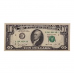 Cédula dos Estados Unidos, 10 Dólares 1990 `B` - Selo Verde. 