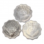 Trio de Moedas do Iraque, 10 Fils 1971 e 1974, Inox. 