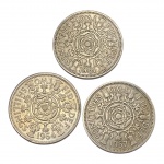 Trio de Moedas do Reino Unido, 2 Shillings 1957, 1961 e 1964, Cupro-Níquel. 