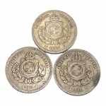 Trio de Moedas do Brasil, 100 Réis 1874, 1886 e 1889, Cupro-Níquel.
