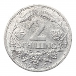 Áustria, 2 Shilling 1947, Alumínio. 