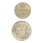 Casal de Moedas Estrangeiras, 50 Cêntimos 1943, Prata: (.720) e 10 Francos 1978, Cupro-Níquel. 
