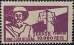 Brasil, selo Pró-Constituição  figura da Justiça e colonizador. Valor de 10.000 réis. Novo. Emiss