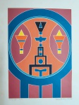 Rubem Valentim, Emblema, gravura, tiragem 4/70, 1988, assinada pelo artista, 59x42cm, necessita de limpeza, sem moldura