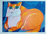 Aldemir Martins, gato Laranja, gravura, tiragem 30/120, Edição Póstuma, sem moldura, 50x70cm