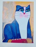 Aldemir Martins, Gato Azul, gravura, tiragem 57/120, 70x50cm, sem moldura, Edição Póstuma
