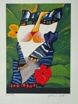Aldemir Martins, Gato Listrado, gravura, tiragem 23/120, Edição Póstuma, 50x35cm, sem moldura