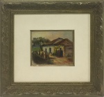 A. VOLPI, óleo sobre tela colado em madeira, representando casario, medida interna 12,5 x 10 cm, med