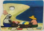 PANCETTI, óleo sobre madeira (Paleta), representando marinha com figuras, medindo 24 x 34 cm. Sem mo