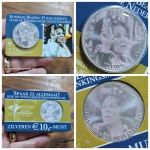 Moeda da Holanda - 10 euros - 2005 - Prata (.925) - 17.8 g - 33 mm - KM# 261 - BLISTER OFICIAL. Jubileu de Prata do Reinado