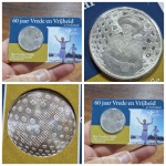 Moeda Holanda - 5 euros - Ano 2005 - Prata (.925) - 11.9g - 29 mm - KM# 254 -  BLISTER OFICIAL. 60º aniversário do fim da Segunda Guerra Mundial