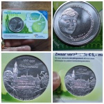 Moeda Holanda - 5 euros - Ano 2013 - Cobre banhado em prata  - 10,5g - 29 mm - KM# 333 -  BLISTER OFICIAL. 100º aniversário do Palácio da Paz