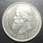 moeda de prata do Brasil, 500 reis de 1889 império, soberba/flor de cunho, uma face com pátina arco