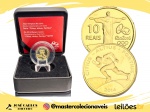 Moeda do Brasil - 10 Reais 2014 - Olimpiadas Rio 2016 -100 metros Rasos - Ouro (.900) - 4.4 g - 16 mm - Estojo original completo e com certificado. Cat. AI O748