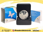 Moeda do Brasil - 5 Reais - Olimpiadas Rio 2016 - Borboleta da Praia 2016 - Prata (.925) - 27 g - 40 mm - Completa no estojo com certificado Original CMB - A mais rara da Série Fauna - Cat. P755c