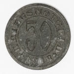 Numismática - Magnífica peça proveniente de coleção adquirida na Alemanha, fruto de anos de garimpo. Oportunidade - Notgeld.
Kriegsnotgeld - 1918 - `Dinheiro de Guerra` - 50 Pf - Reutlingen - Linda