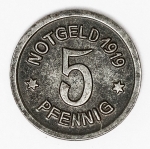 Numismática - Magnífica peça proveniente de coleção adquirida na Alemanha, fruto de anos de garimpo. Oportunidade - Notgeld.
5 Pfennig - 1919 - Oberwesel