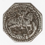 Numismática - Magnífica peça proveniente de coleção adquirida na Alemanha, fruto de anos de garimpo. Oportunidade - Notgeld.
São Jorge - 10 Pf - 1918 - Estimada