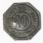 Numismática - Magnífica peça proveniente de coleção adquirida na Alemanha, fruto de anos de garimpo. Oportunidade - Notgeld.
10 Pfennig - 1917 - Rastatt
