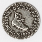 Numismática - Magnífica peça proveniente de coleção adquirida na Alemanha, fruto de anos de garimpo. Oportunidade - Notgeld.
50 Pfennig - 1919 - Pirmasens - Linda peça