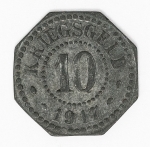 Numismática - Magnífica peça proveniente de coleção adquirida na Alemanha, fruto de anos de garimpo. Oportunidade - Notgeld.
Kriegsnotgeld - `Dinheiro de Guerra - 10 Pfennig - 1917 - Saarburg I. Loth - Linda
